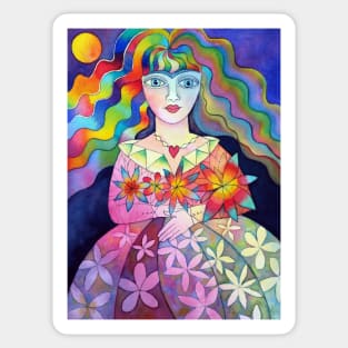 Flower girl with rainbow hair Sticker